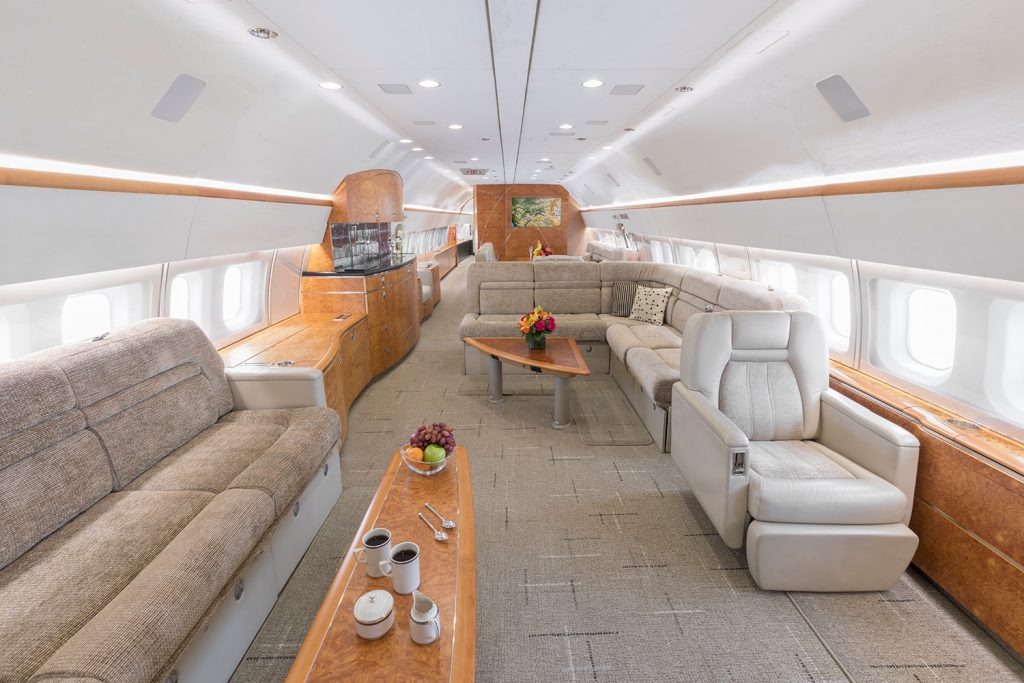 Boeing Business Jet cabin, operated by Silver Air with unrestricted availability.