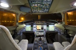Updated cockpit and avionics of Falcon 7X available for charter.